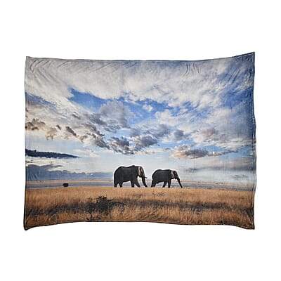 Homesmart Brown Elephant Digital Print Pattern Flannel Blanket