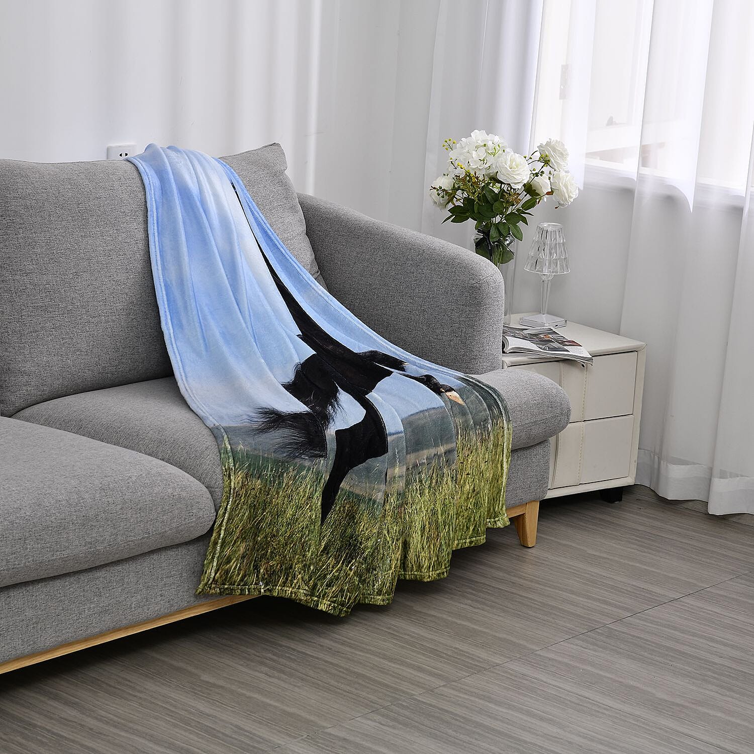 Homesmart Black Horse Digital Print Pattern Flannel Blanket