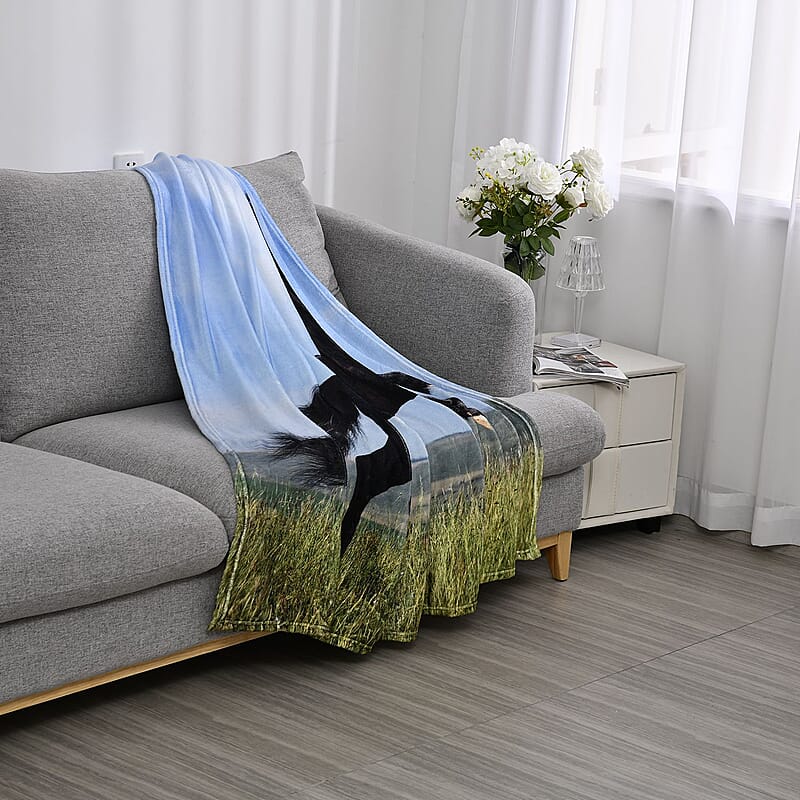 Homesmart Black Horse Digital Print Pattern Flannel Blanket