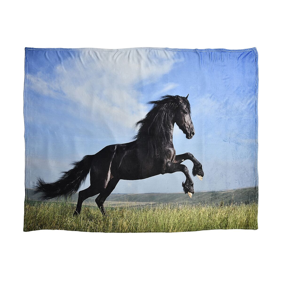 Homesmart Black Horse Digital Print Pattern Flannel Blanket image number 1