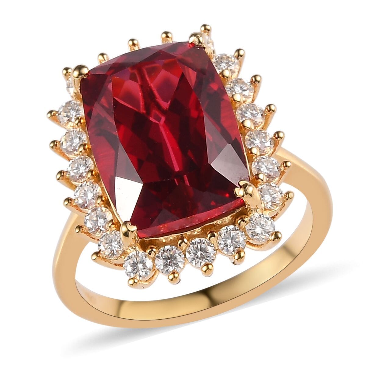 Lab Created Padparadscha Sapphire and Moissanite Sunburst Ring in Vermeil Yellow Gold Over Sterling Silver 11.60 ctw image number 0
