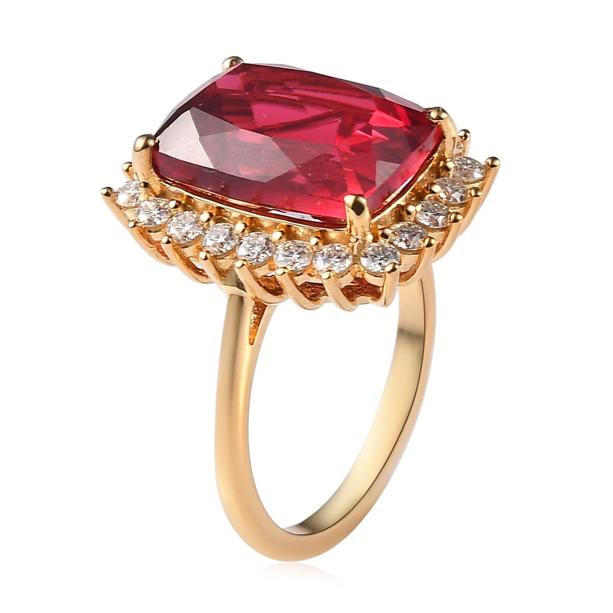 Lab Created Padparadscha Sapphire and Moissanite Sunburst Ring in Vermeil Yellow Gold Over Sterling Silver 11.60 ctw image number 3