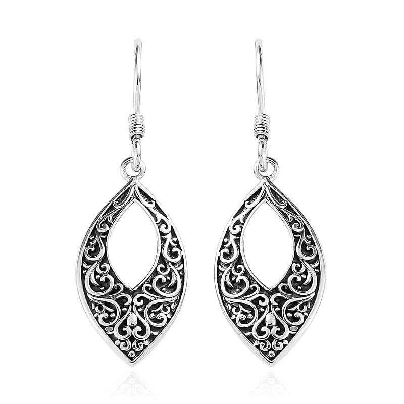 Sterling Silver Openwork Fish Hook Earrings 4.35 Grams