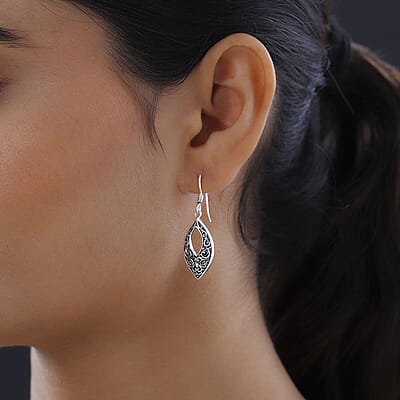 Sterling Silver Openwork Fish Hook Earrings 4.35 Grams
