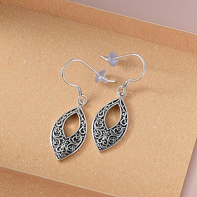 Sterling Silver Openwork Fish Hook Earrings 4.35 Grams