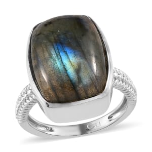 Malagasy Labradorite Solitaire Ring in Platinum Over Copper (Size 7.0) 10.90 ctw