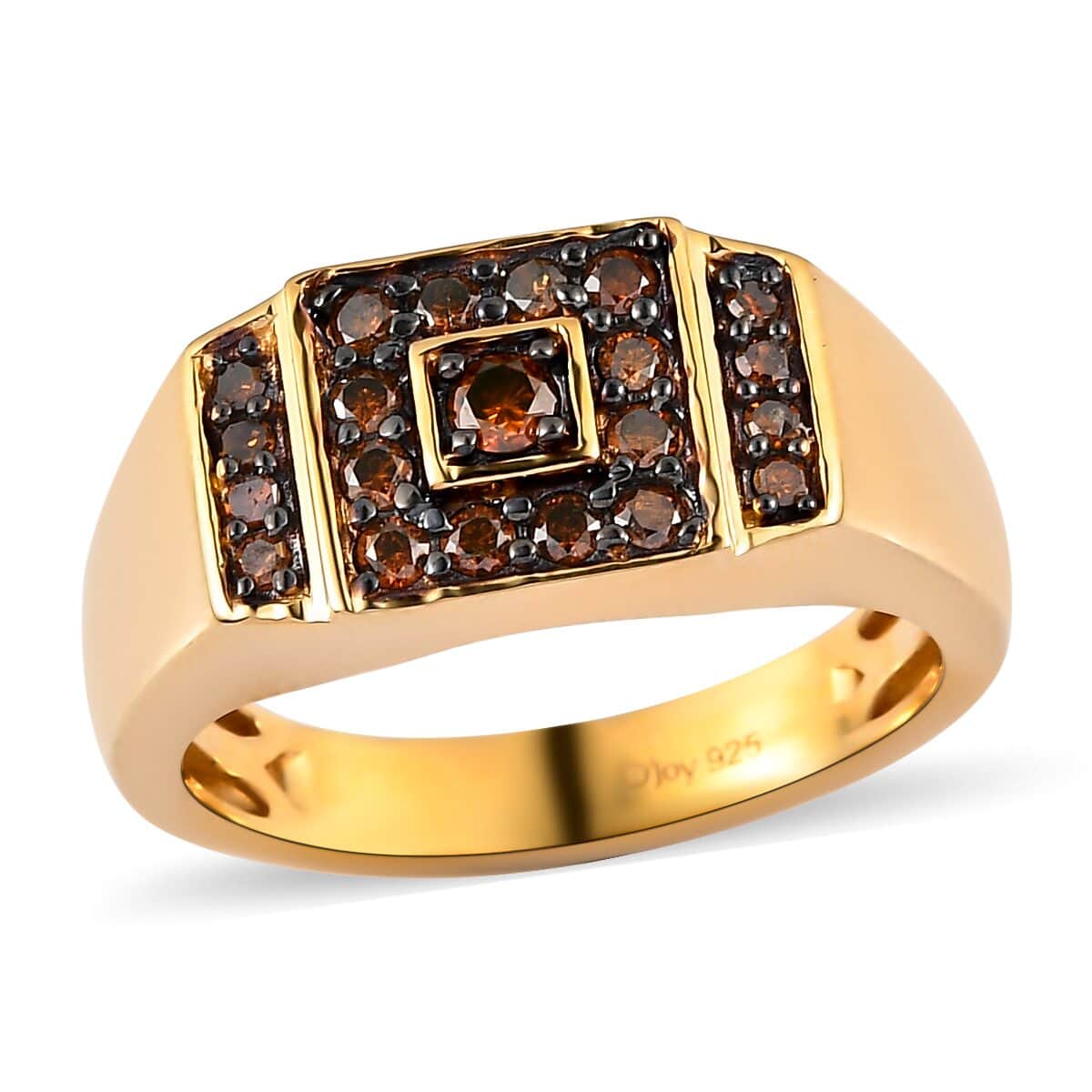 Red Diamond Men's Ring in Vermeil Yellow Gold Over Sterling Silver 7 Grams 0.75 ctw image number 0