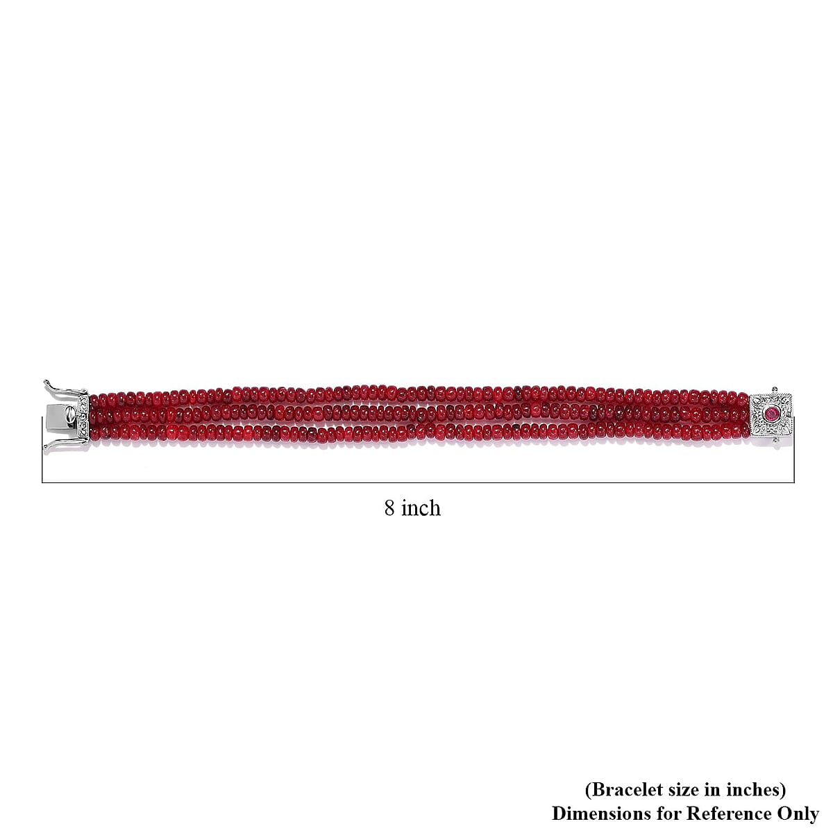 Doorbuster Niassa Ruby Three Layer Beaded Bracelet in Platinum Over Sterling Silver (7.25 In) 117.40 ctw image number 4