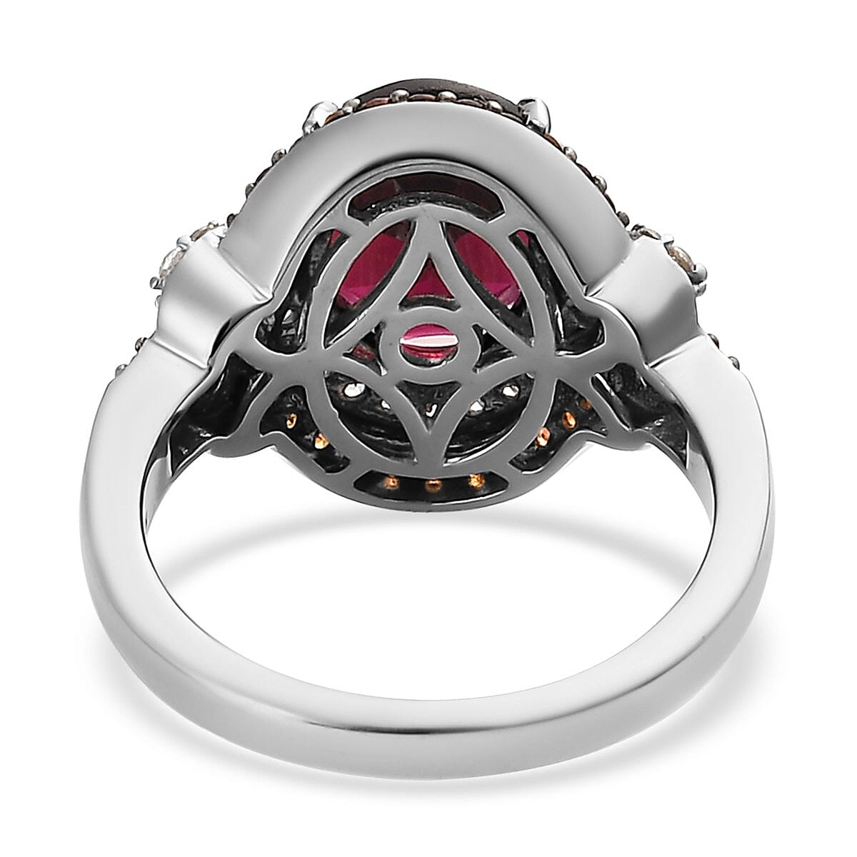 Orissa Rhodolite Garnet, Natural White and Brown Zircon Ring in Rhodium & Platinum Over Sterling Silver (Size 7.0) 3.85 ctw image number 4