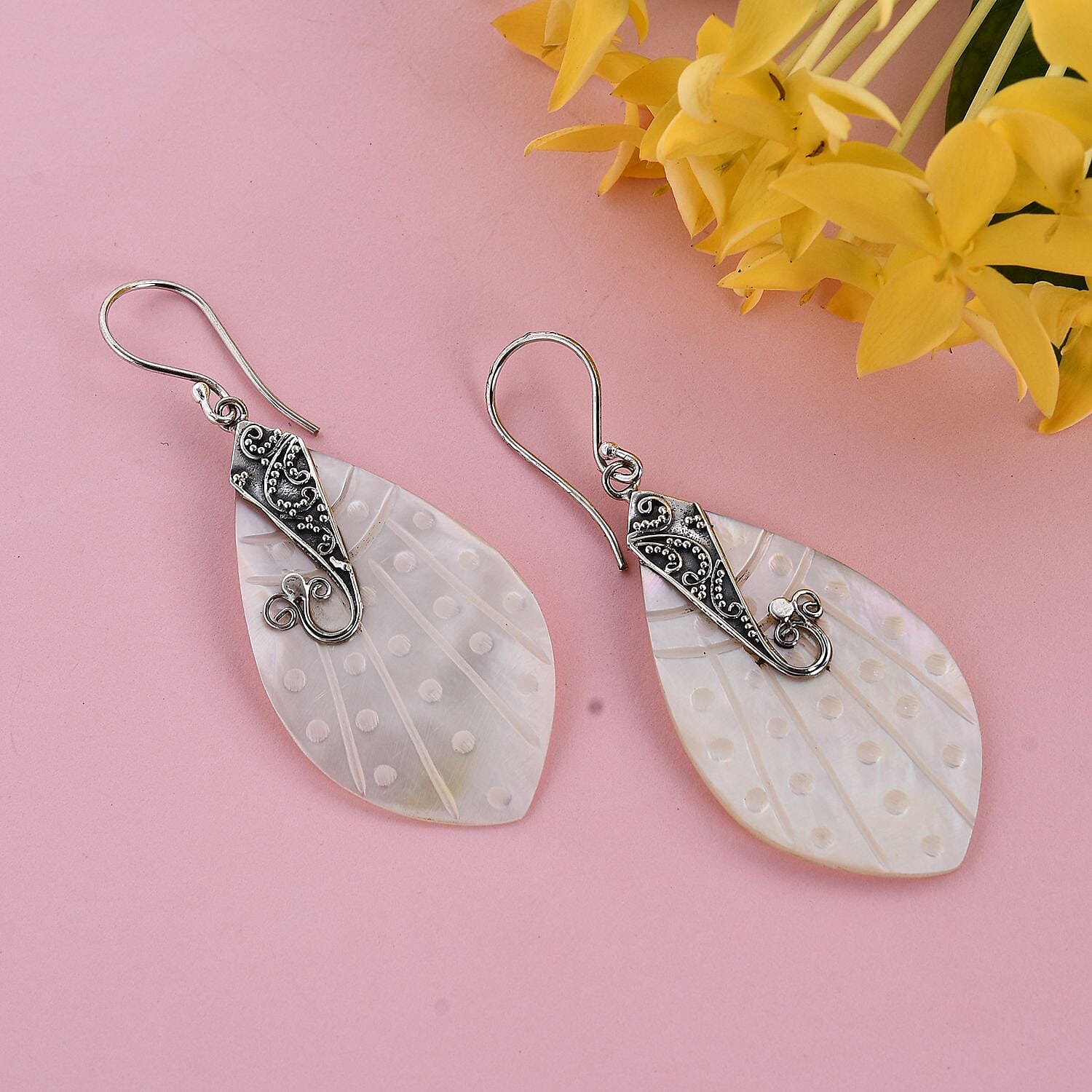Mother Of Pearl Drop Earrings in Sterling Silver