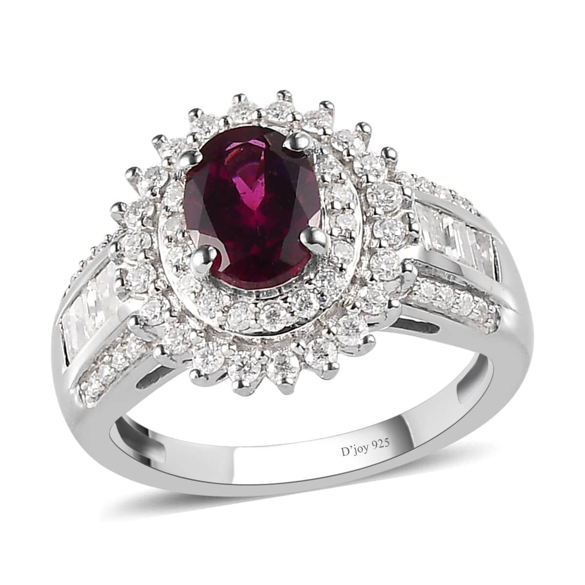 Orissa Rhodolite Garnet and Moissanite Double Halo Ring in Platinum Over Sterling Silver (Size 10.0) 2.50 ctw image number 0