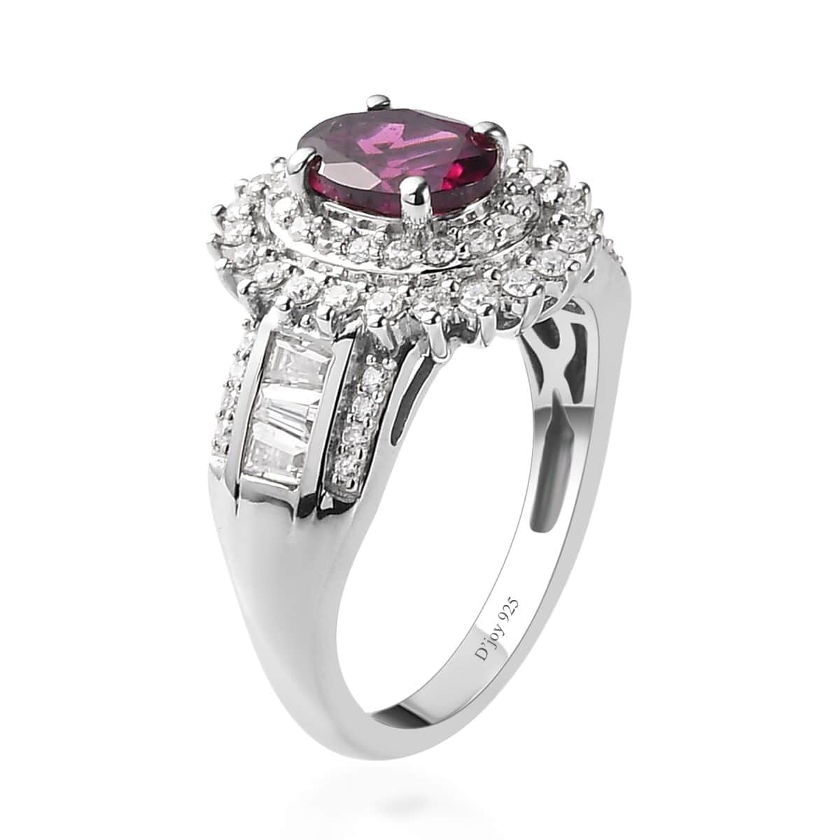 Orissa Rhodolite Garnet and Moissanite Double Halo Ring in Platinum Over Sterling Silver (Size 10.0) 2.50 ctw image number 3