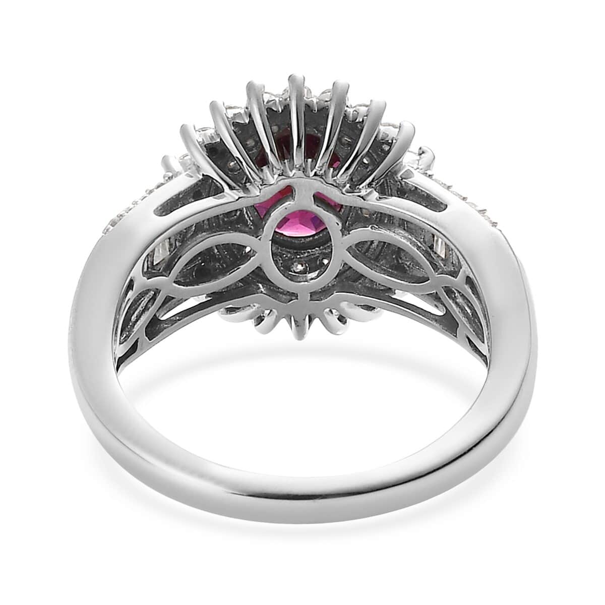 Orissa Rhodolite Garnet and Moissanite Double Halo Ring in Platinum Over Sterling Silver (Size 10.0) 2.50 ctw image number 4