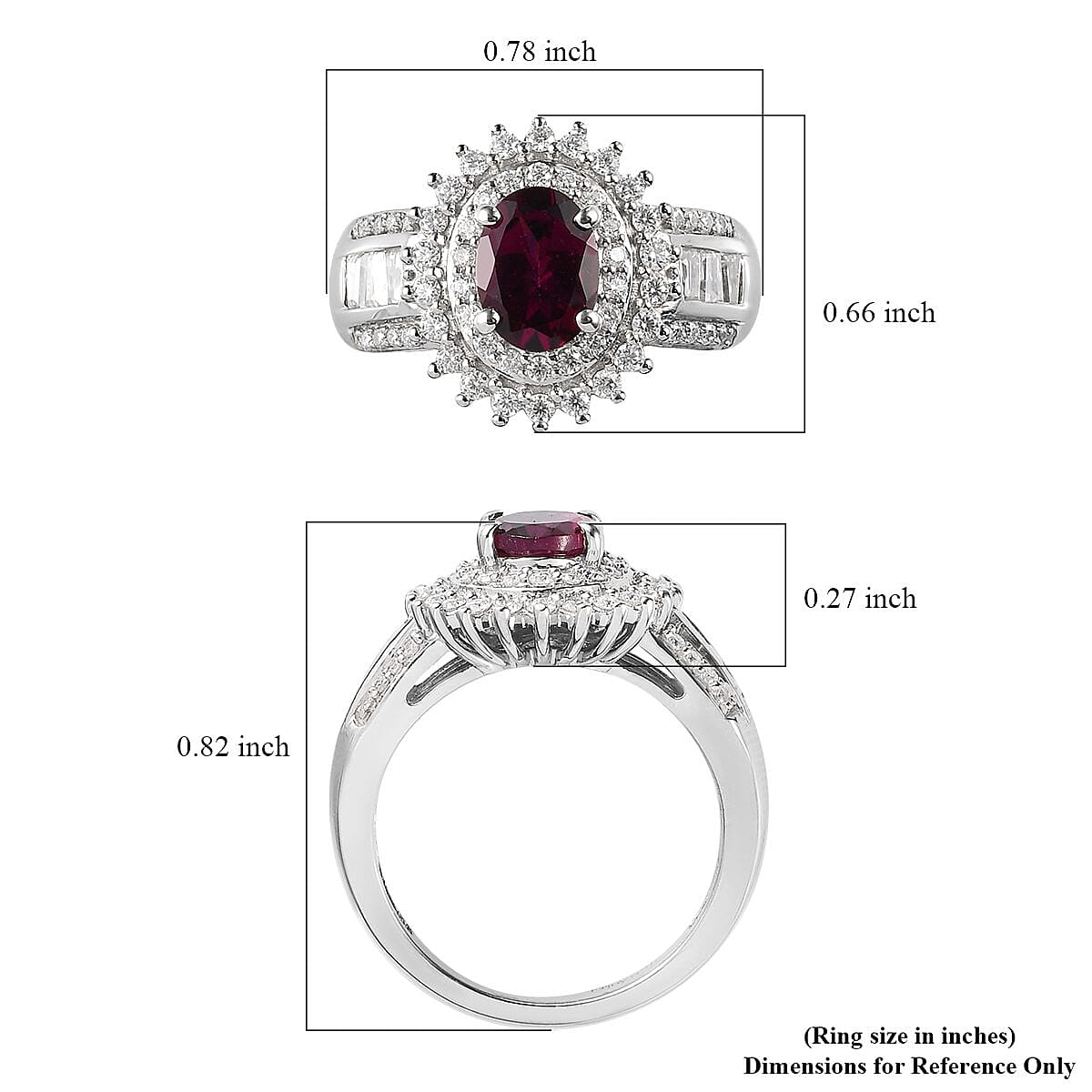Orissa Rhodolite Garnet and Moissanite Double Halo Ring in Platinum Over Sterling Silver (Size 10.0) 2.50 ctw