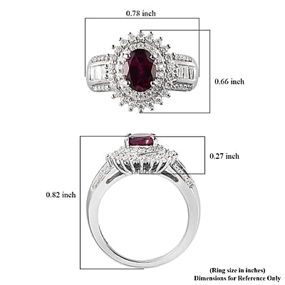 Orissa Rhodolite Garnet and Moissanite Double Halo Ring in Platinum Over Sterling Silver (Size 10.0) 2.50 ctw