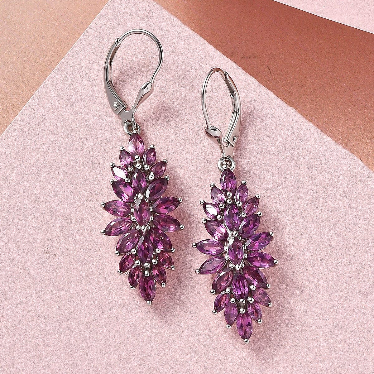 Orissa Rhodolite Garnet Lever Back Earrings in Platinum Over Sterling Silver 6.00 ctw image number 1