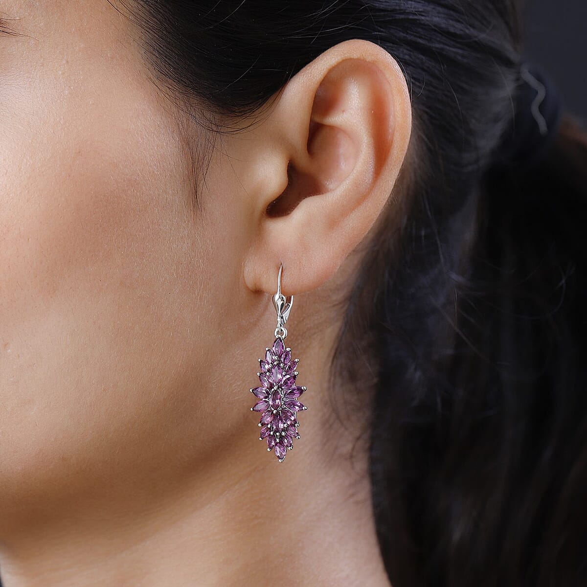 Orissa Rhodolite Garnet Lever Back Earrings in Platinum Over Sterling Silver 6.00 ctw image number 2