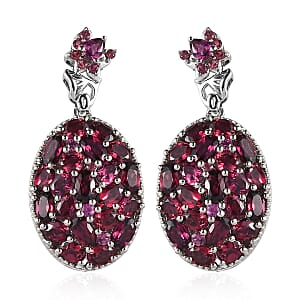 Orissa Rhodolite Garnet Oval Shape Cluster Earrings in Platinum Over Sterling Silver 11.35 ctw