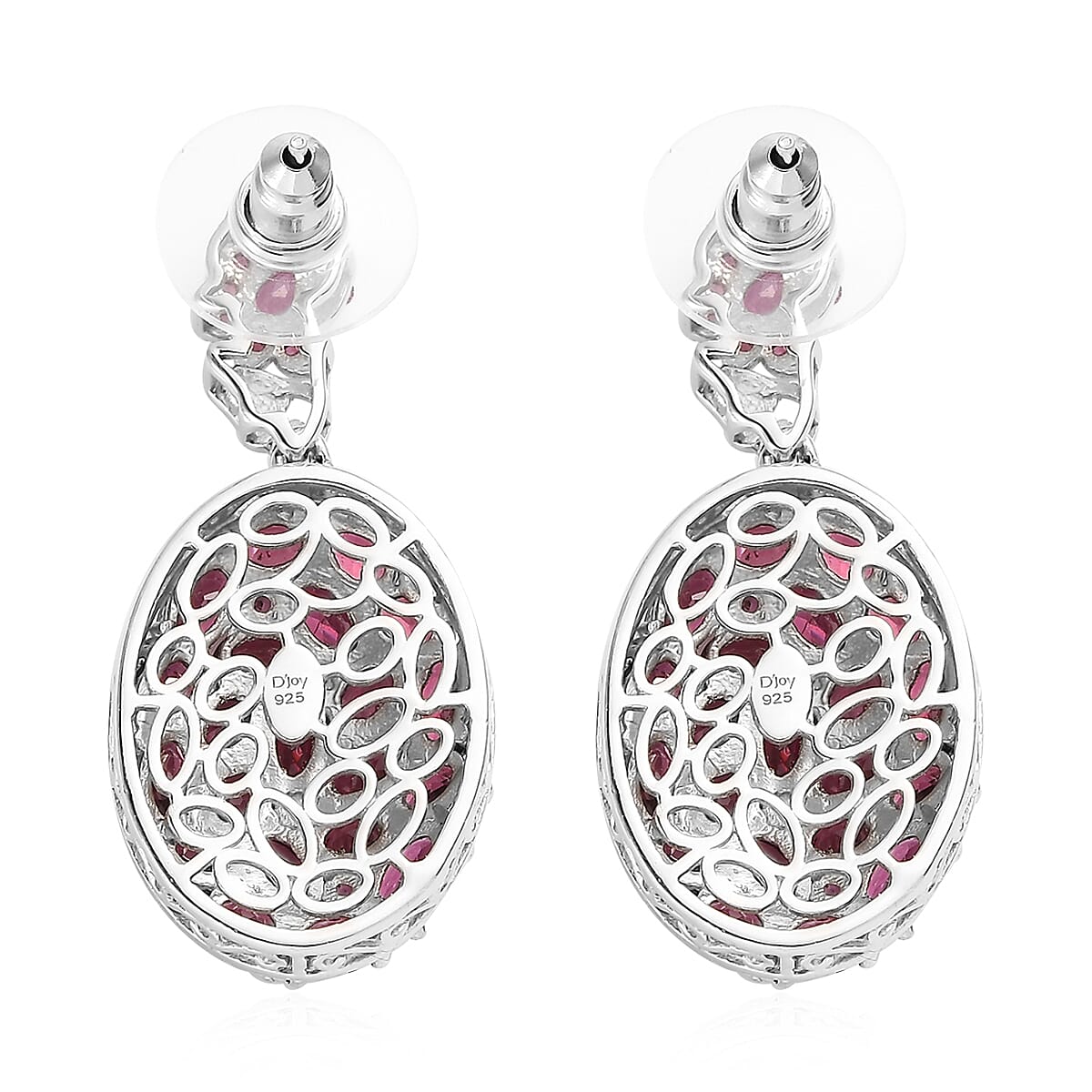 Orissa Rhodolite Garnet Oval Shape Cluster Earrings in Platinum Over Sterling Silver 11.35 ctw image number 3
