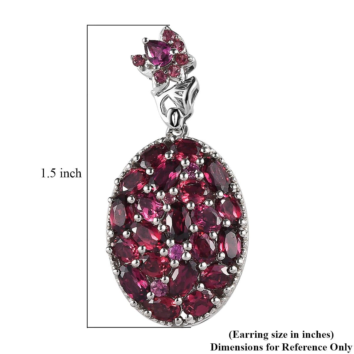 Orissa Rhodolite Garnet Oval Shape Cluster Earrings in Platinum Over Sterling Silver 11.35 ctw image number 4