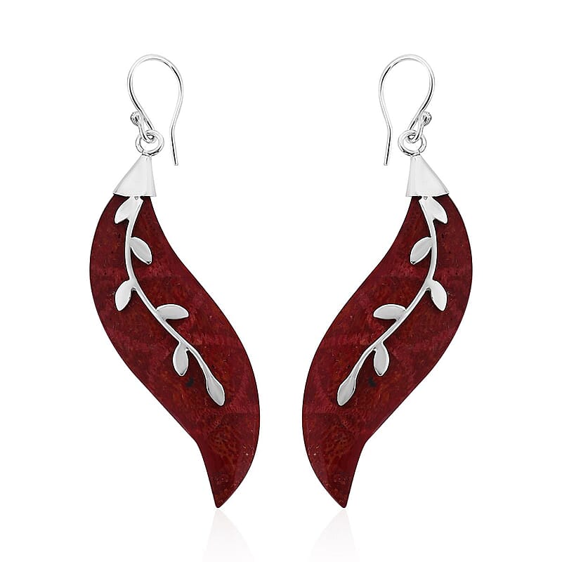 Sponge Coral Leaf Dangle Earrings in Sterling Silver
