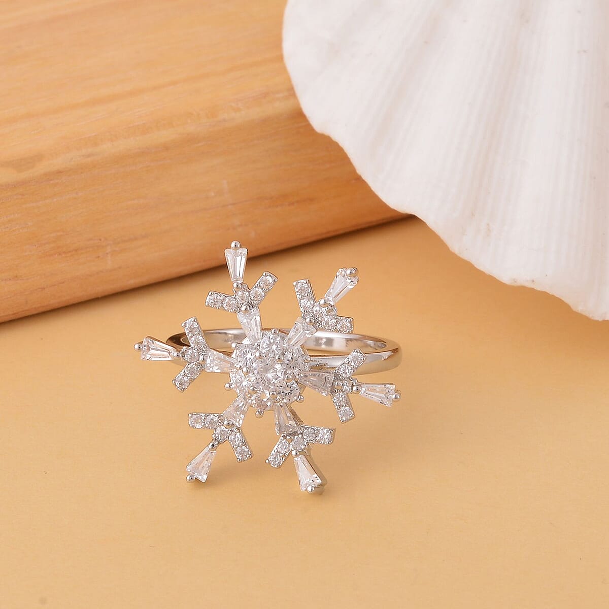 Simulated Diamond Spinner Ring in Silvertone (Size 10.0) 1.25 ctw image number 1