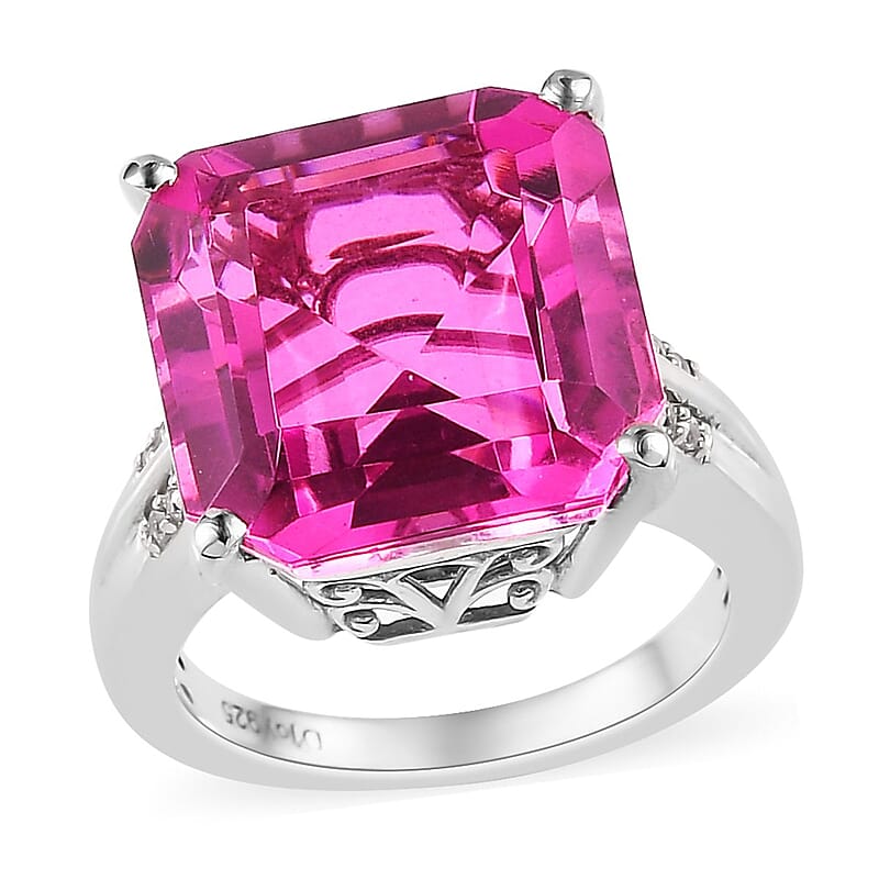 Radiant Orchid Quartz (Triplet) and White Zircon Ring in Platinum Over Sterling Silver (Size 10.0) 11.65 ctw