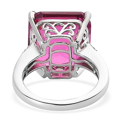 Radiant Orchid Quartz (Triplet) and White Zircon Ring in Platinum Over Sterling Silver (Size 10.0) 11.65 ctw