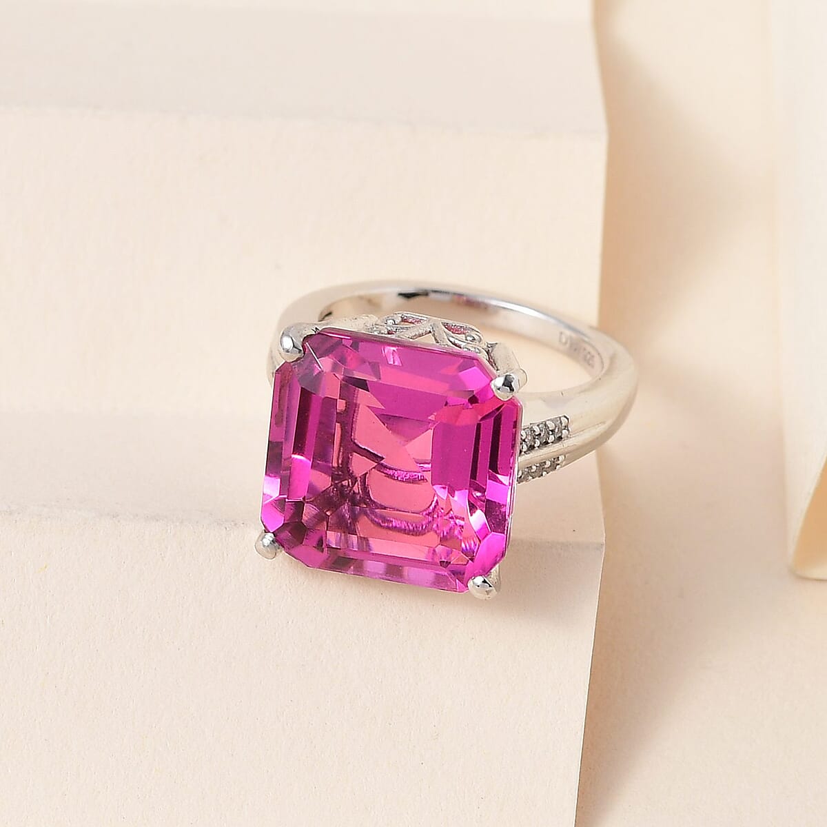 Radiant Orchid Quartz (Triplet) and White Zircon Ring in Platinum Over Sterling Silver (Size 8.0) 11.65 ctw image number 1