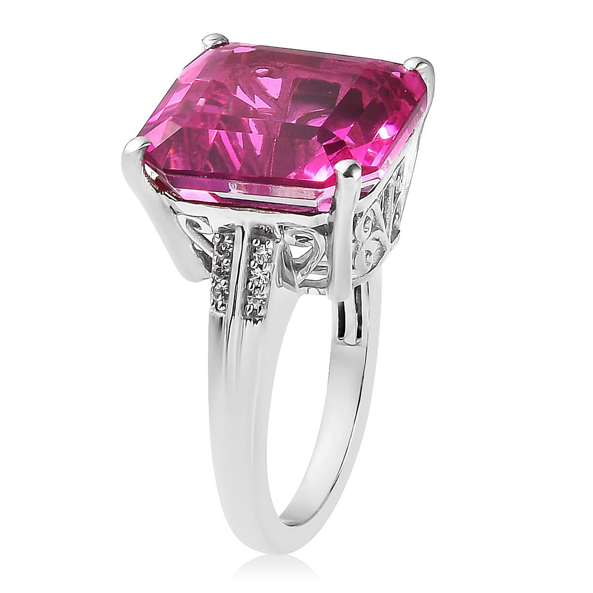 Radiant Orchid Quartz (Triplet) and White Zircon Ring in Platinum Over Sterling Silver (Size 8.0) 11.65 ctw image number 3