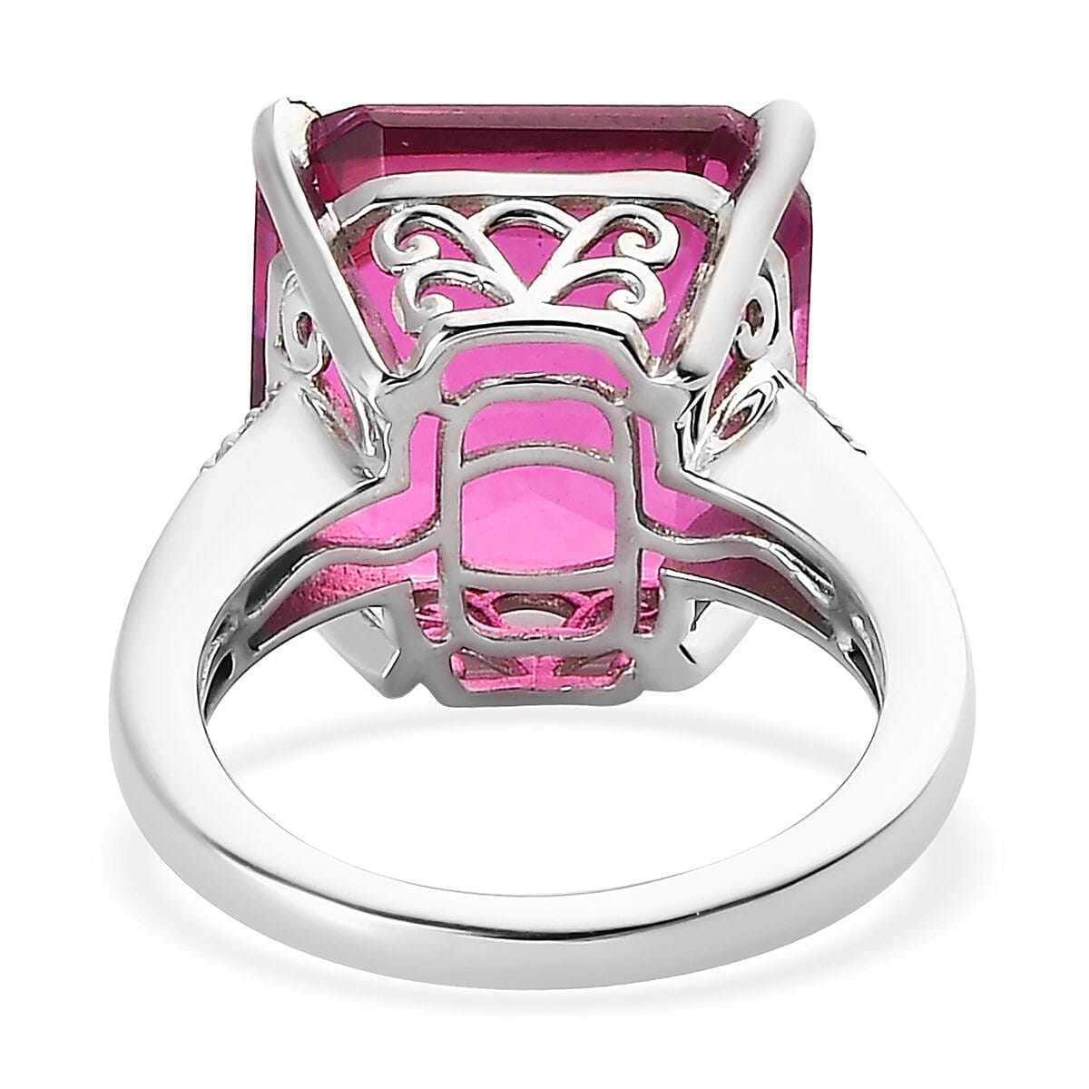Radiant Orchid Quartz (Triplet) and White Zircon Ring in Platinum Over Sterling Silver (Size 8.0) 11.65 ctw image number 4