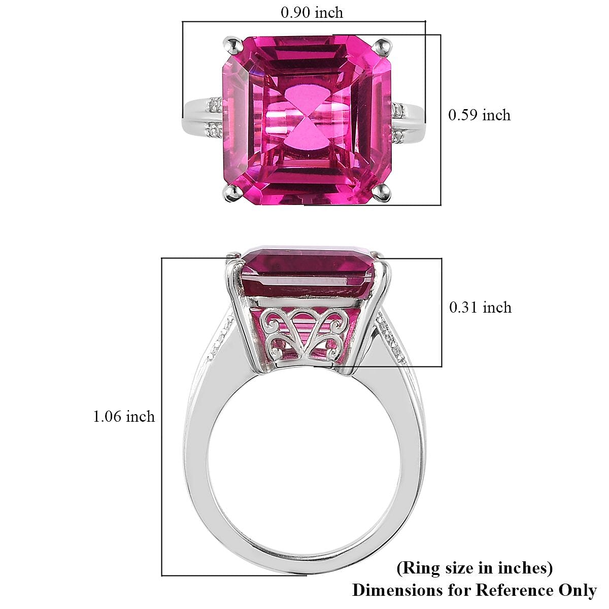 Radiant Orchid Quartz (Triplet) and White Zircon Ring in Platinum Over Sterling Silver (Size 8.0) 11.65 ctw image number 5
