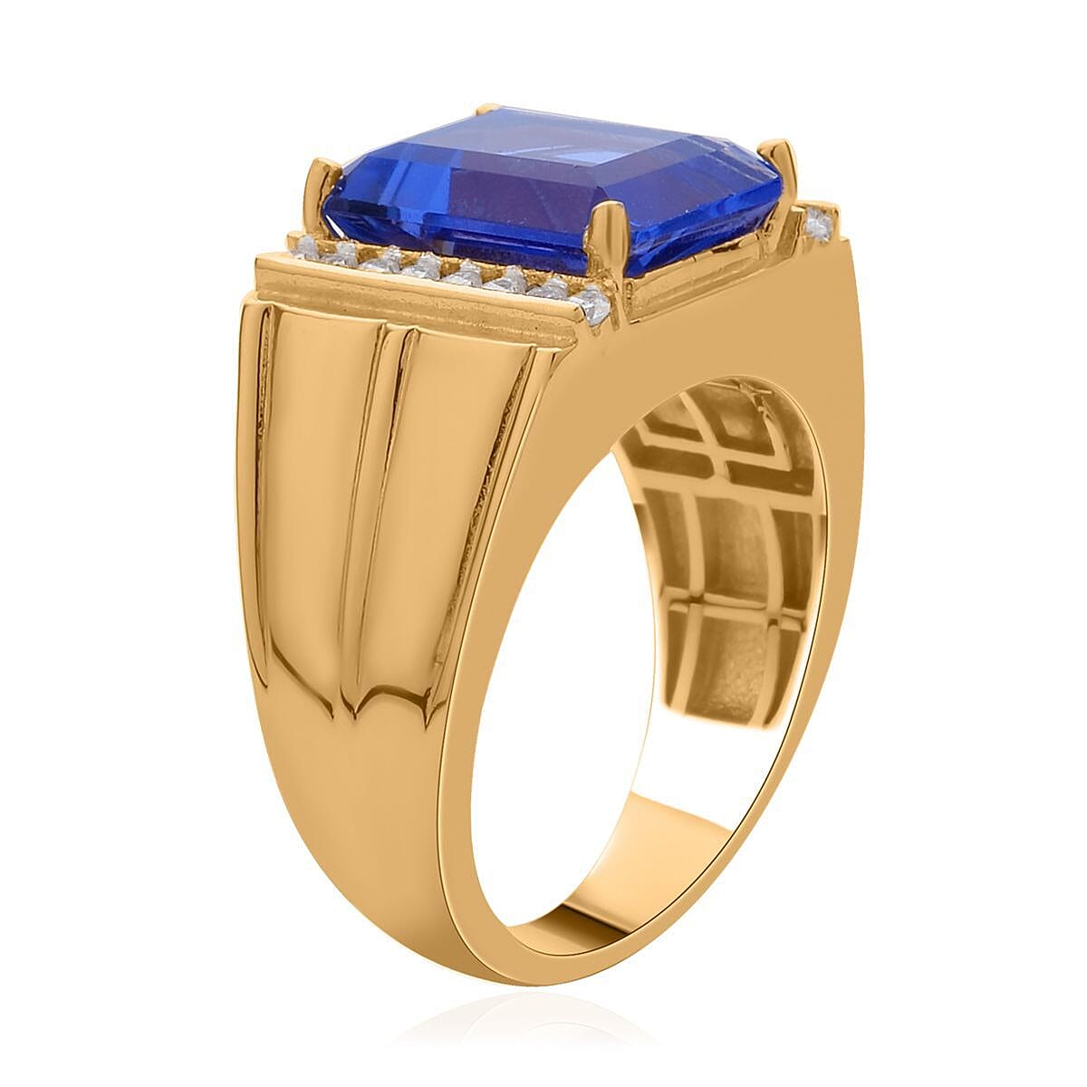 Color Change Fluorite (IR), Moissanite Men's Ring in Vermeil YG Over Sterling Silver (Size 10.0) (7.35 g) 7.40 ctw image number 3