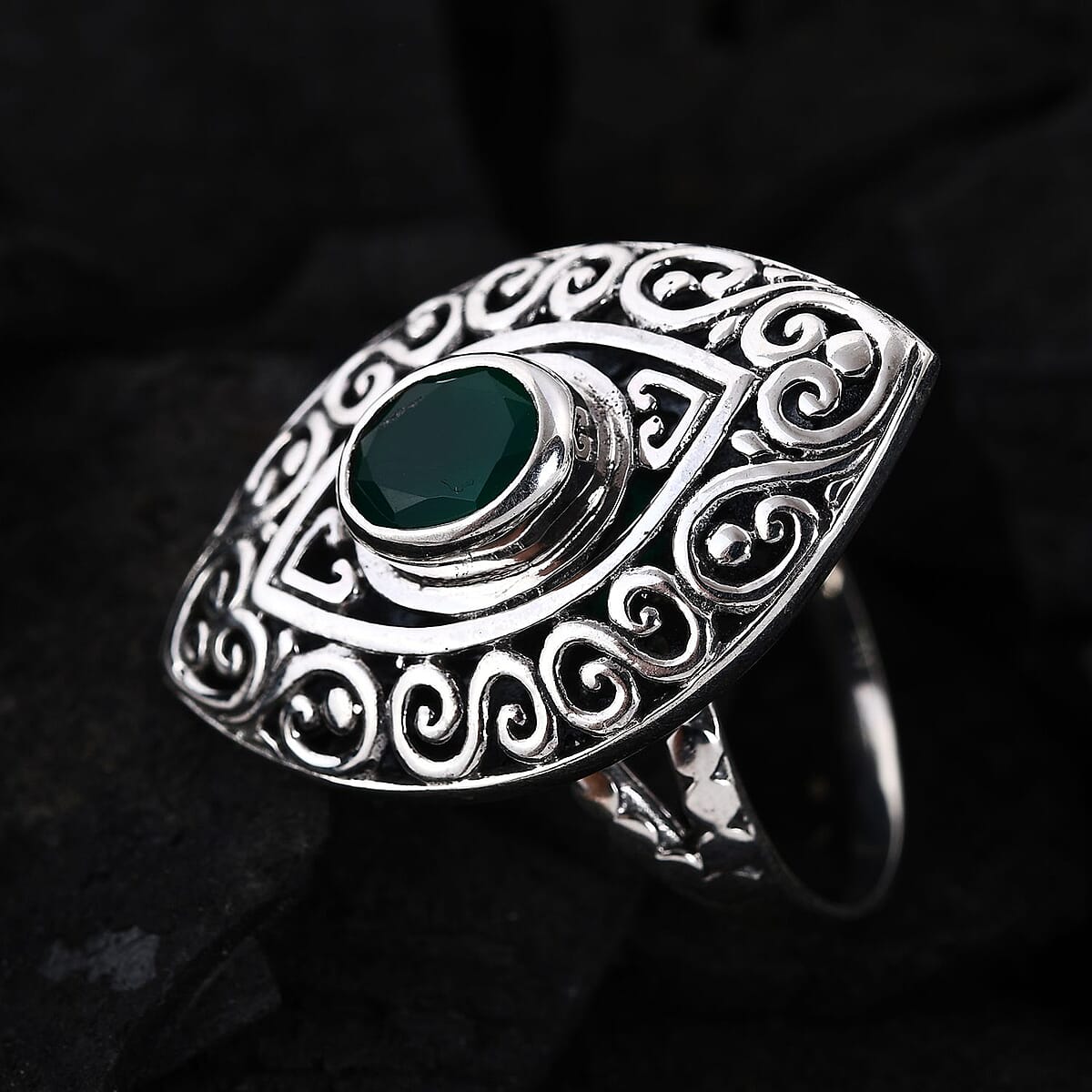 BALI LEGACY Green Onyx Ring in Sterling Silver (Size 10.0) 1.10 ctw image number 1
