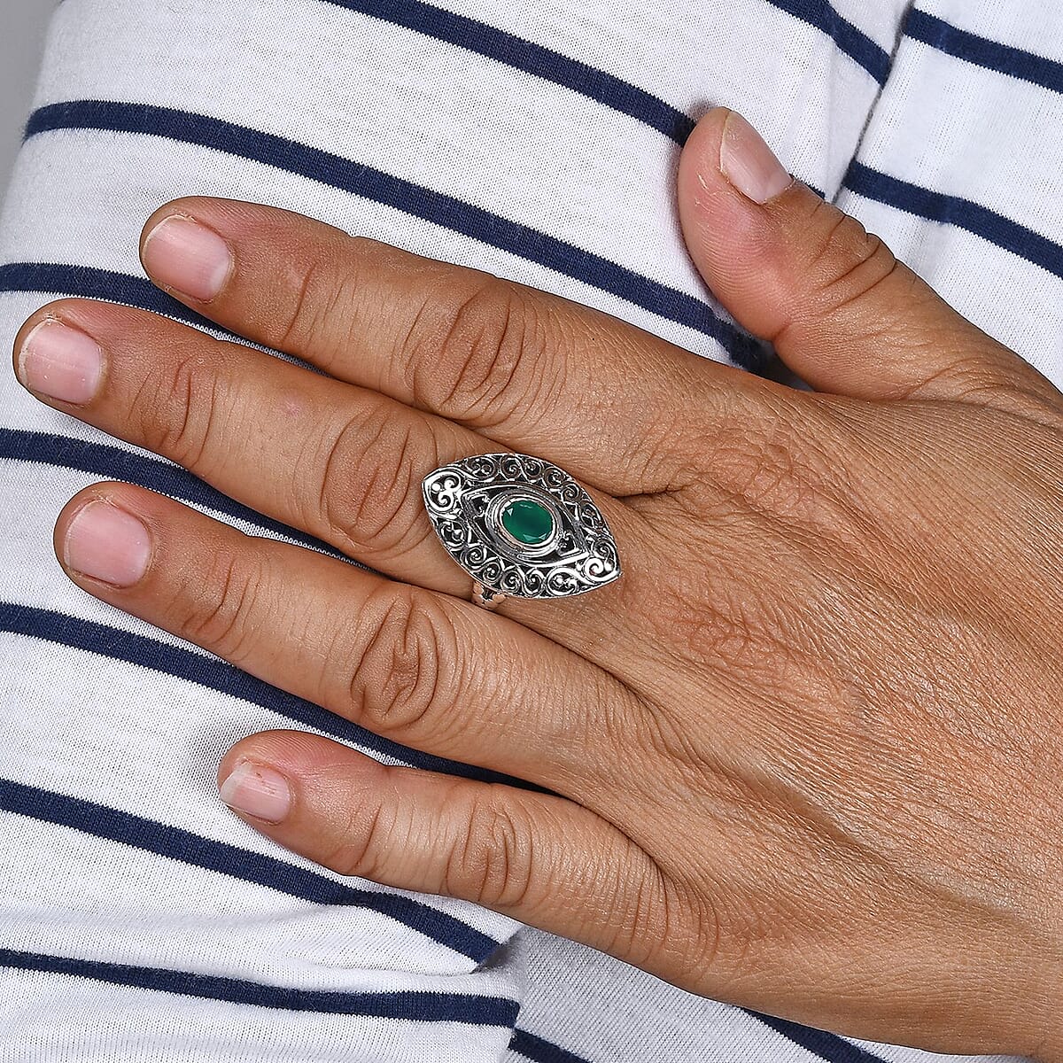 BALI LEGACY Green Onyx Ring in Sterling Silver (Size 10.0) 1.10 ctw image number 2