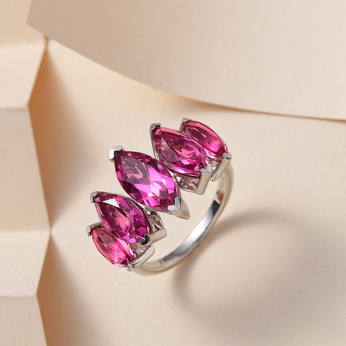Radiant Orchid Quartz 5 Stone Ring in Platinum Over Sterling Silver 6.00 ctw image number 1