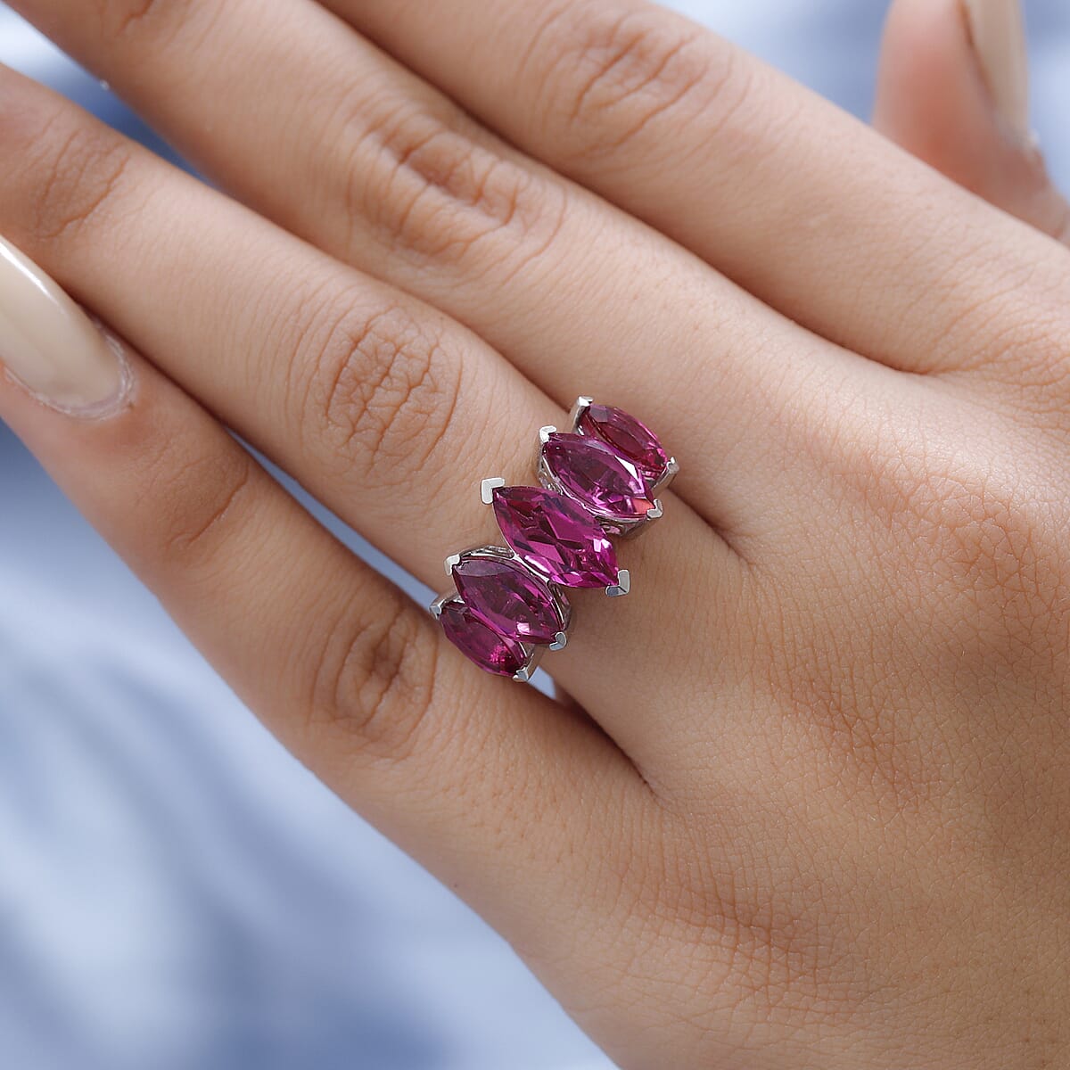Radiant Orchid Quartz 5 Stone Ring in Platinum Over Sterling Silver 6.00 ctw image number 2
