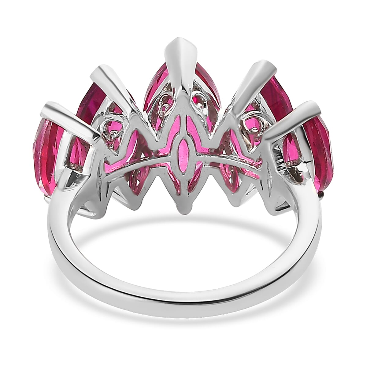 Radiant Orchid Quartz (Triplet) 5 Stone Ring in Platinum Over Sterling Silver (Size 8.0) 6.00 ctw image number 4