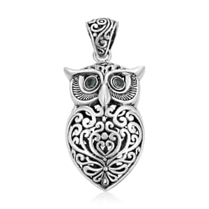Bali Legacy Kagem Zambian Emerald Owl Pendant in Sterling Silver 0.10 ctw