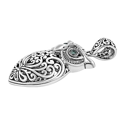 Bali Legacy Kagem Zambian Emerald Owl Pendant in Sterling Silver 0.10 ctw