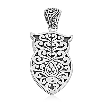 Bali Legacy Kagem Zambian Emerald Owl Pendant in Sterling Silver 0.10 ctw