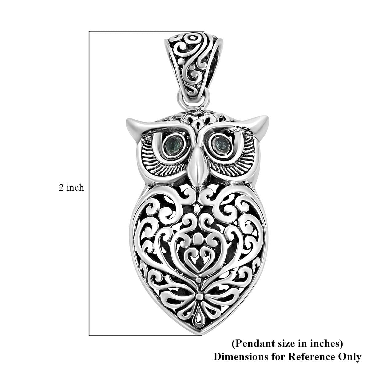 Bali Legacy Kagem Zambian Emerald Owl Pendant in Sterling Silver 0.10 ctw