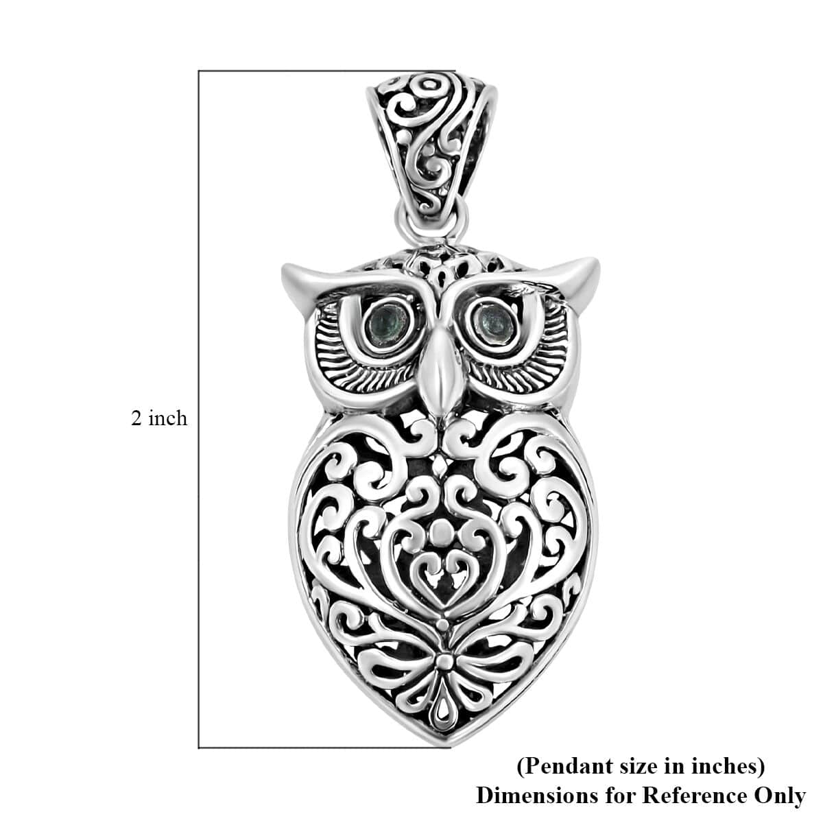 Bali Legacy Kagem Zambian Emerald Owl Pendant in Sterling Silver 0.10 ctw image number 5