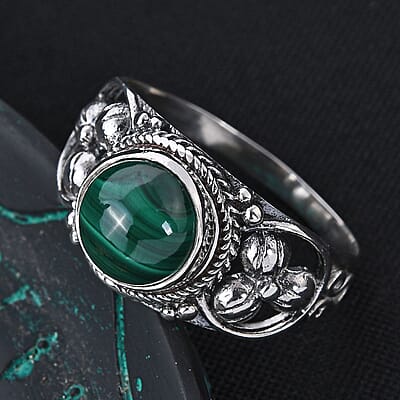 Bali Legacy African Malachite Ring in Sterling Silver (Size 10.0) 3.40 ctw