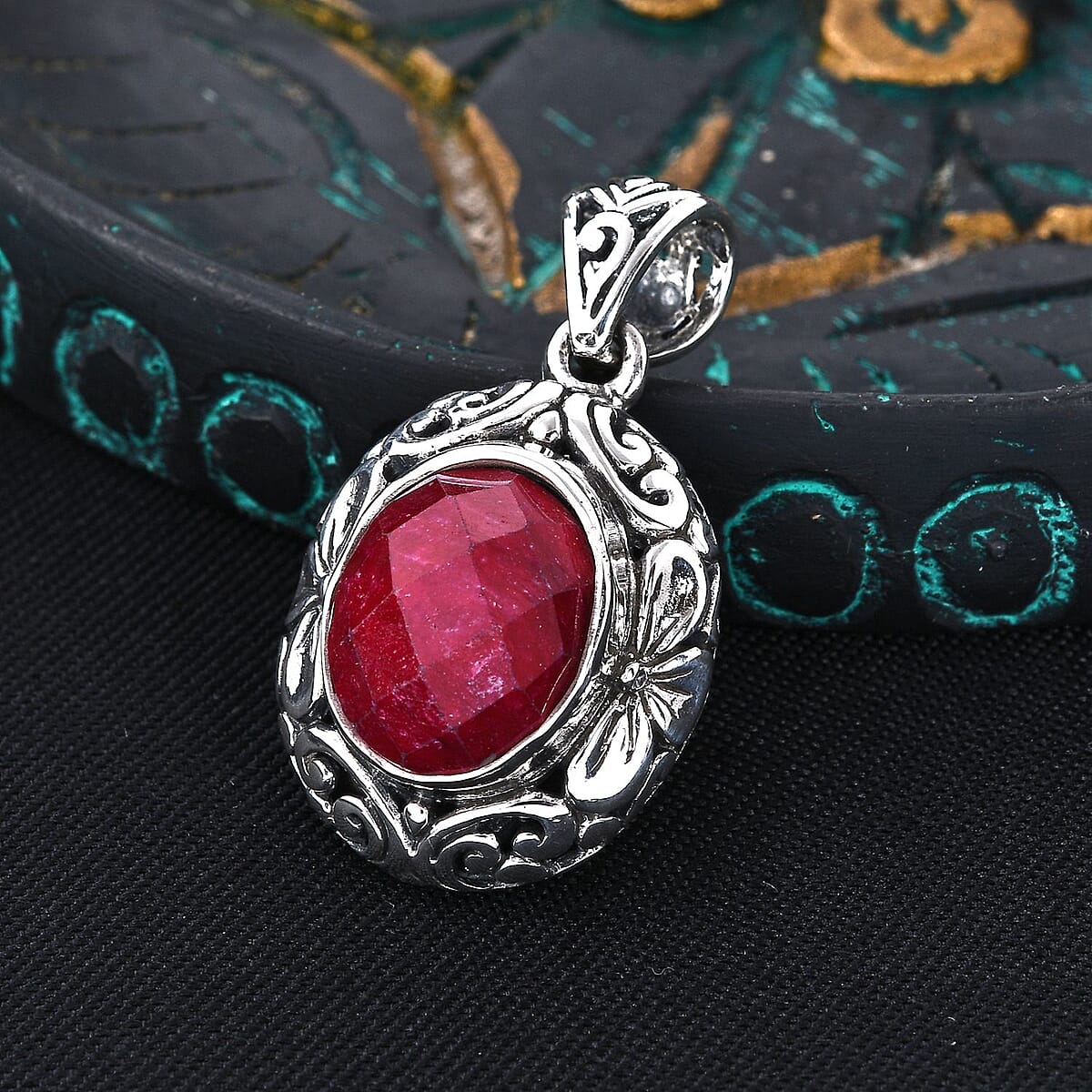 Bali Legacy Enhanced Ruby (D) Pendant in Sterling Silver 6.00 ctw image number 1