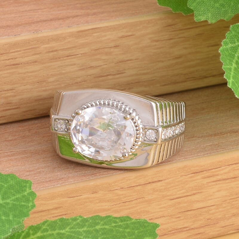 Simulated Diamond Men's Ring in Silvertone (Size 10.0) 8.50 ctw