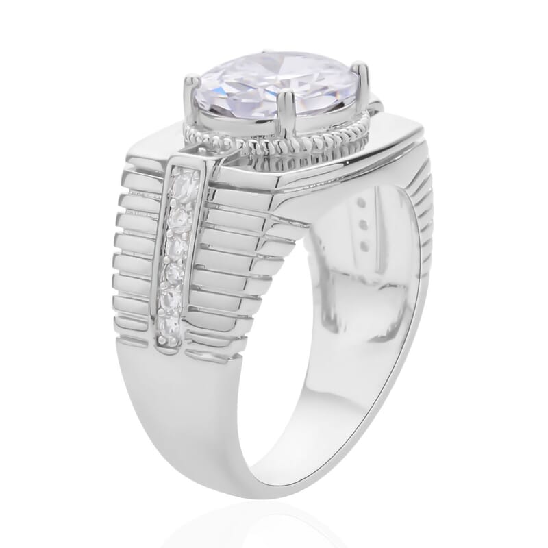 Simulated Diamond Men's Ring in Silvertone (Size 10.0) 8.50 ctw