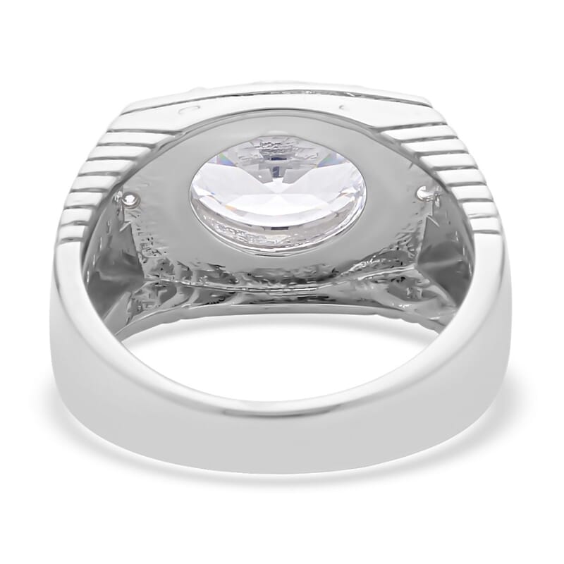 Simulated Diamond Men's Ring in Silvertone (Size 10.0) 8.50 ctw