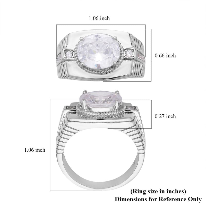 Simulated Diamond Men's Ring in Silvertone (Size 10.0) 8.50 ctw