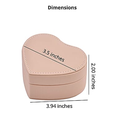 Pink Faux Leather Heart Shape Jewelry Box with Mirror (5 Ring Row, 2 Section)